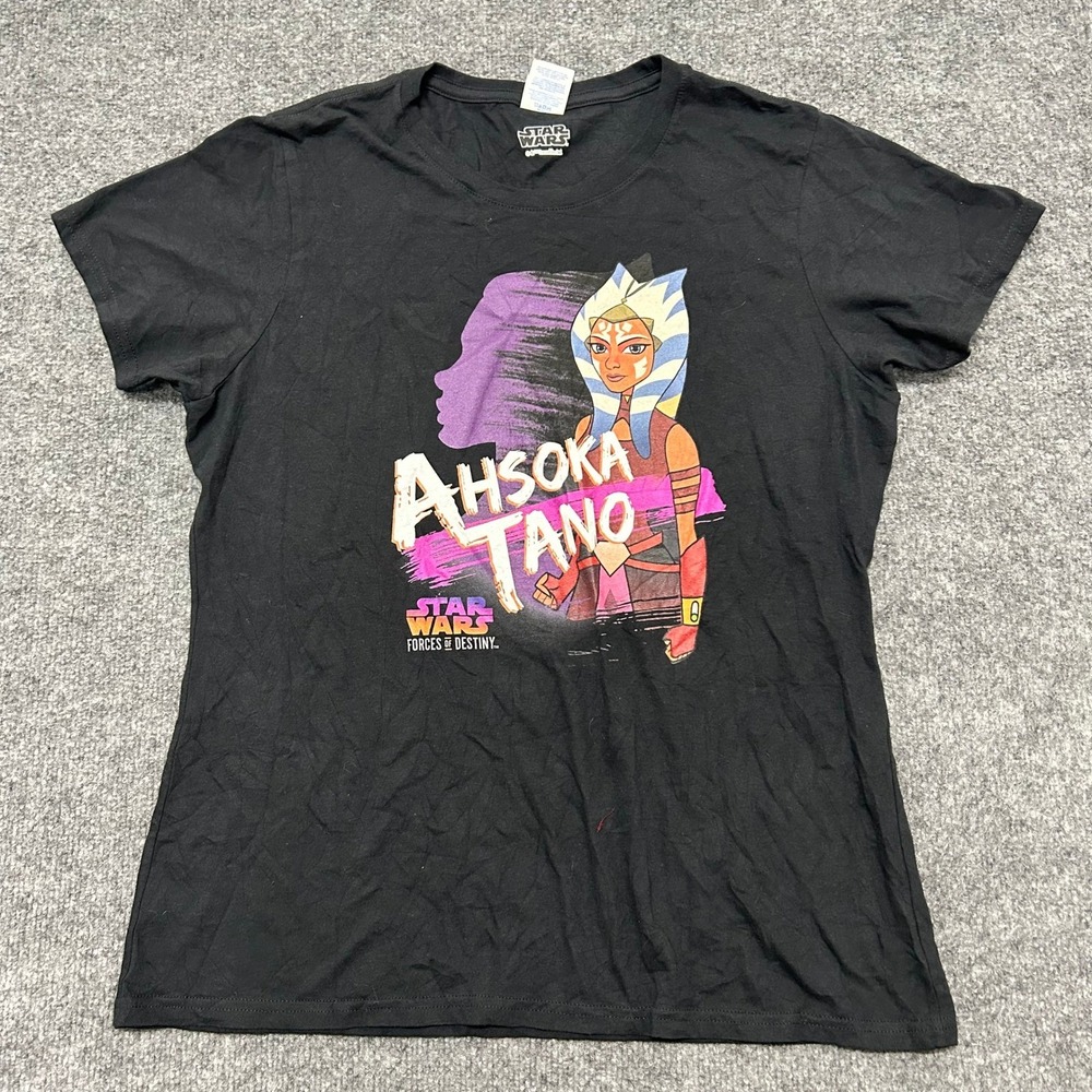 Port & Company T-Shirt Womens L Black Ahsoka Tano Star Wars Ring Spun Cotton Tee